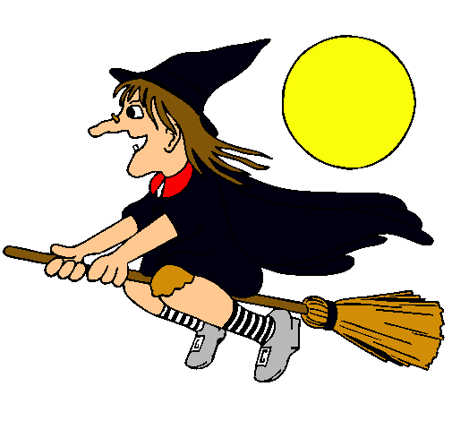 Dibujo de bruja con escoba en Halloween